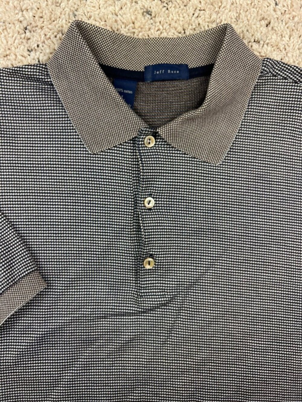 VTG Jeff Rose Large Polo Shirt Men Italy Brown Blue White Short Sleeve Cotton